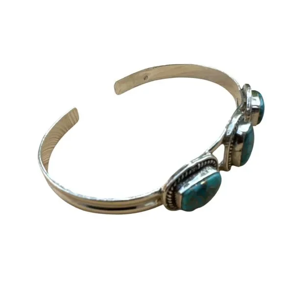 Kingman Blue Copper Turquoise 925 Sterling Silver Cuff Bracelet Hanmade Stamped
